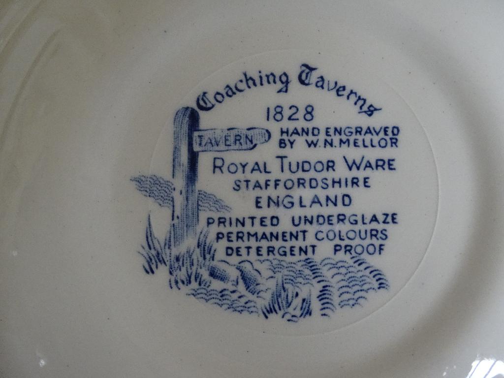 6x Diep Bord, Engels blauw, COACHING TAVERNS, als nieuw, Ophalen of Verzenden
