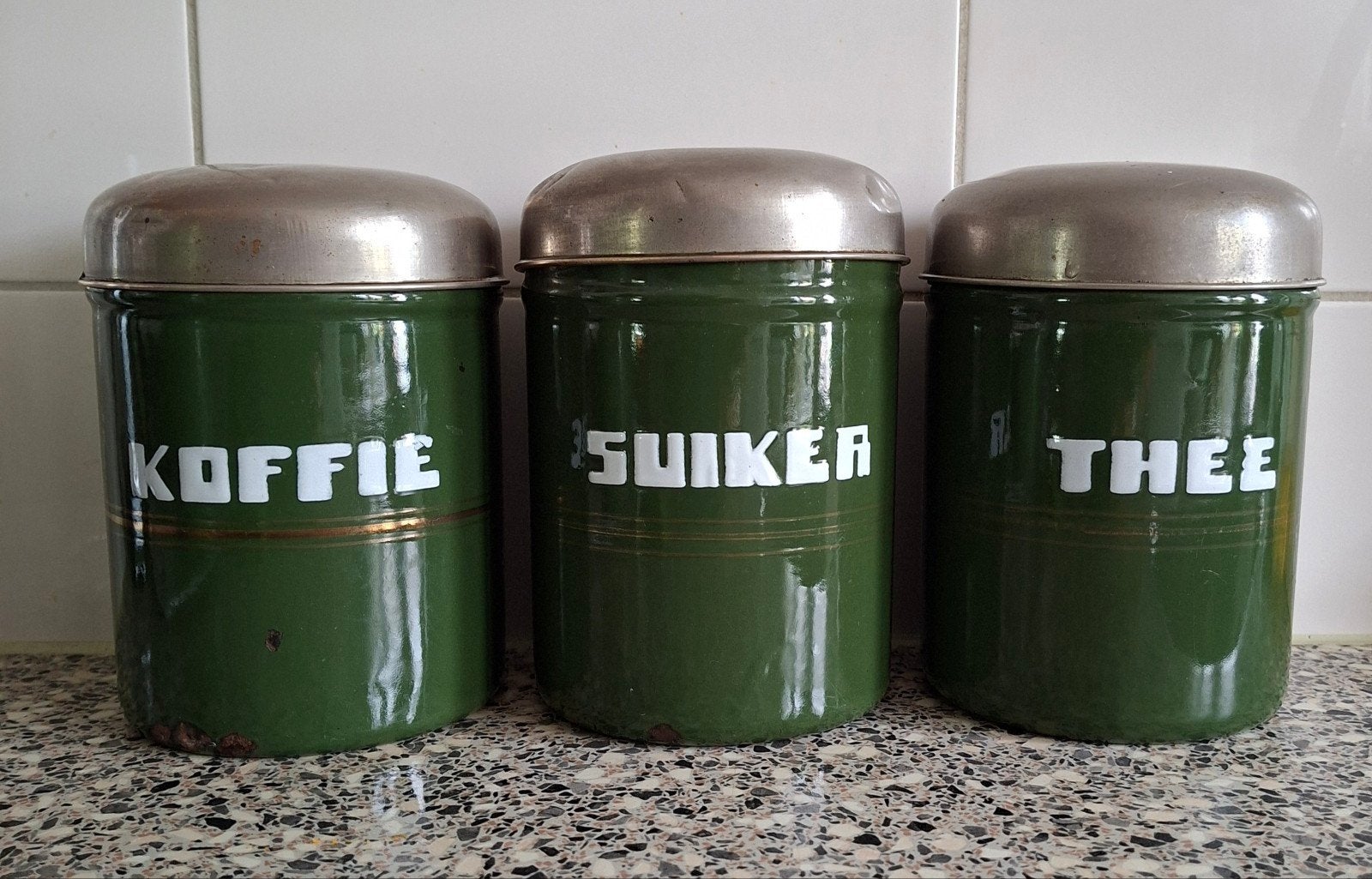 Emaille Koffie/SuikerThee bussen, Antiek en Kunst, Antiek | Emaille, Ophalen of Verzenden