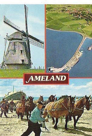 Ansichtkaart  	Ameland	3-luik	Molen, Verzenden, 1980 tot heden, Gelopen, Waddeneilanden