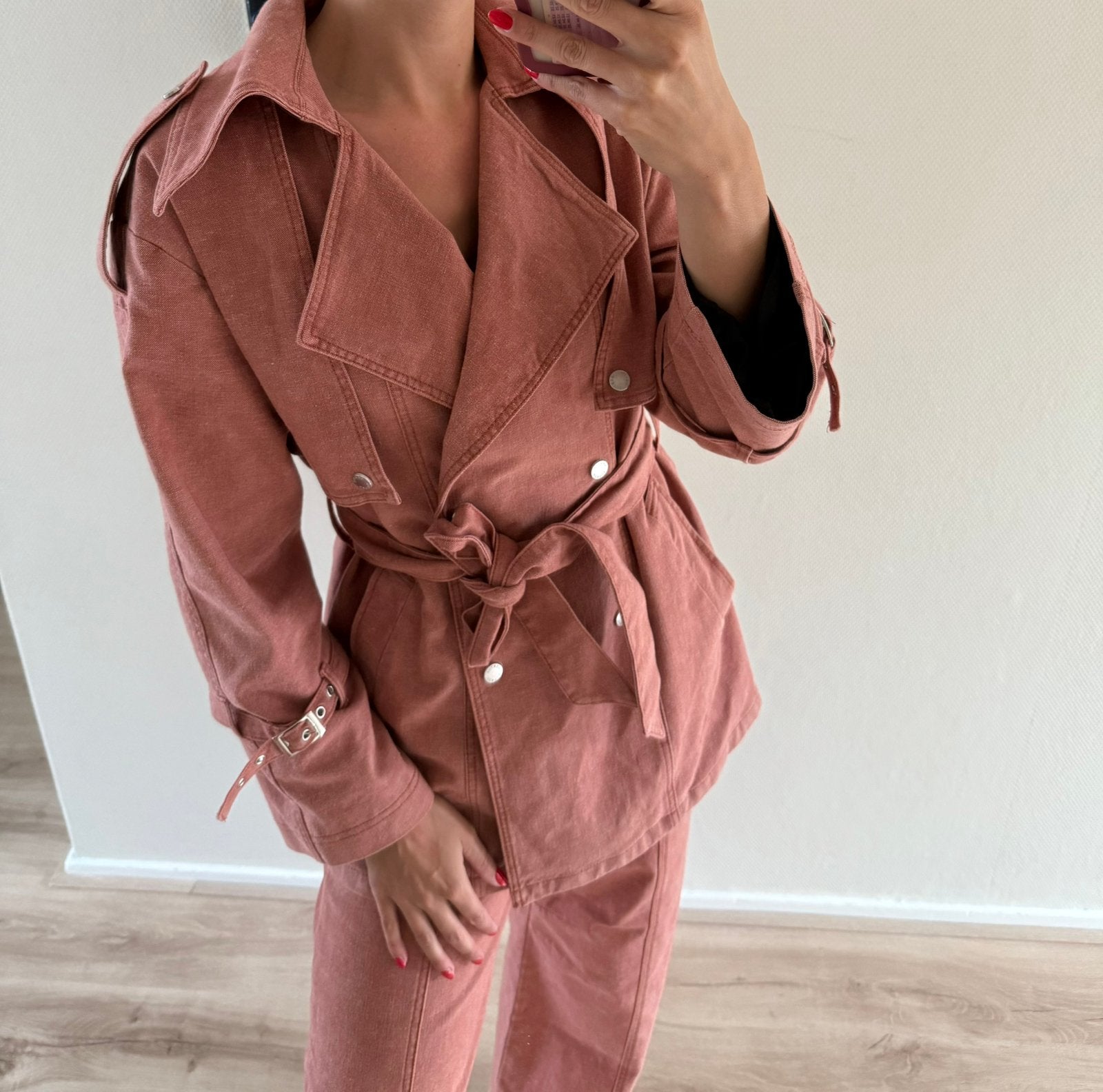 Roestrode roze trenchcoat gestuz maat m l, Ophalen of Verzenden, Zo goed als nieuw, Maat 38/40 (M), Roze