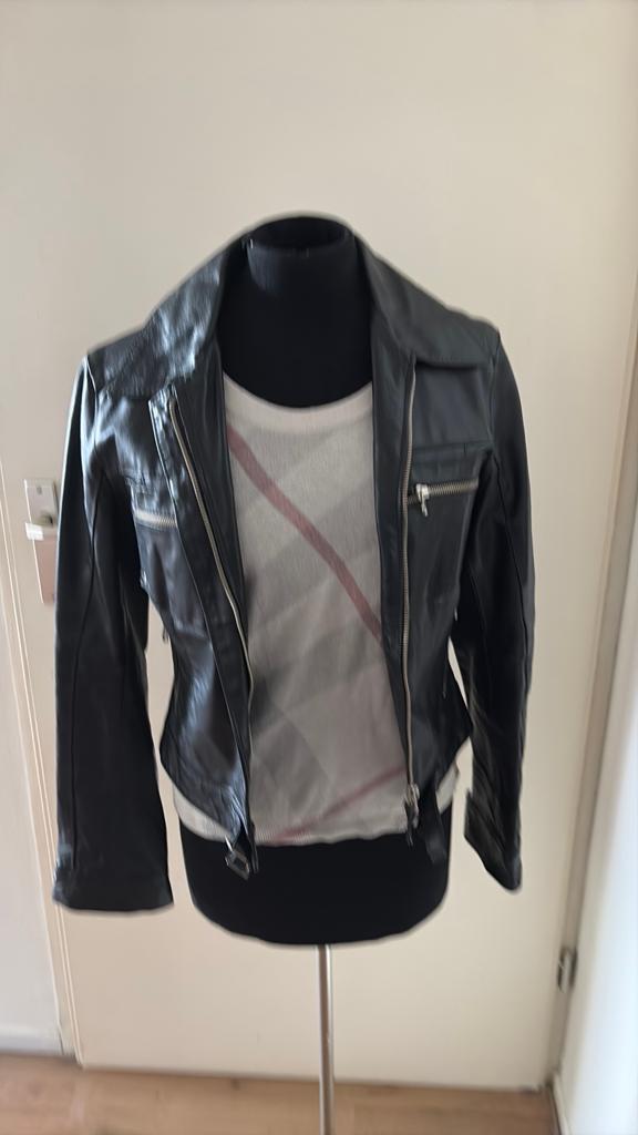 MAURIZIO TROIANO Lederen Bikerjack - Made in Italy - S, Ophalen of Verzenden, Gedragen, Maat 36 (S), Zwart