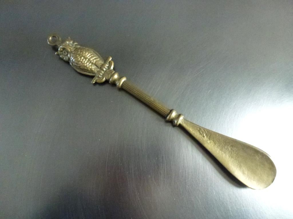 Antieke messing schoenlepel Uilengreep mooi verzamelobject, Antiek en Kunst, Antiek | Koper en Brons, Ophalen of Verzenden, Koper