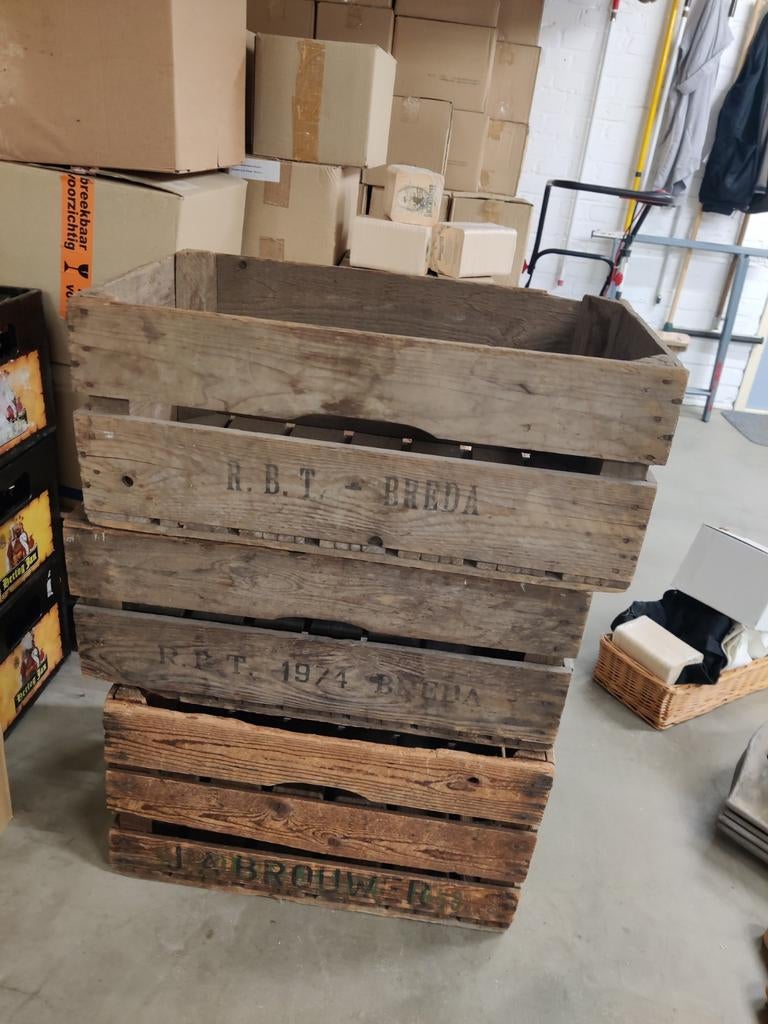 3 Vintage Bierkratten / Fruitkratten - Prima Staat!, Gebruikt, Minder dan 35 cm, Minder dan 50 cm, Ophalen of Verzenden
