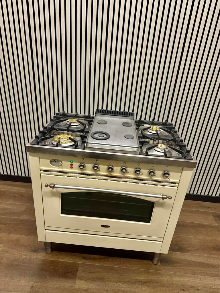 Luxe Nostalgische Boretti Fornuis creme met Frytop 90 cm, Fornello-esperta@outlook.com, Ophalen of Verzenden, Zo goed als nieuw