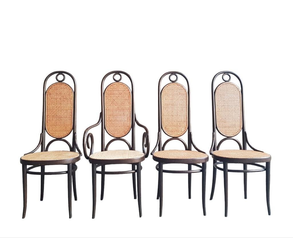 4 st. originele Thonet stoelen "Long John" - mooi vlechtwerk, Gebruikt, Bruin, Klassiek, Vier