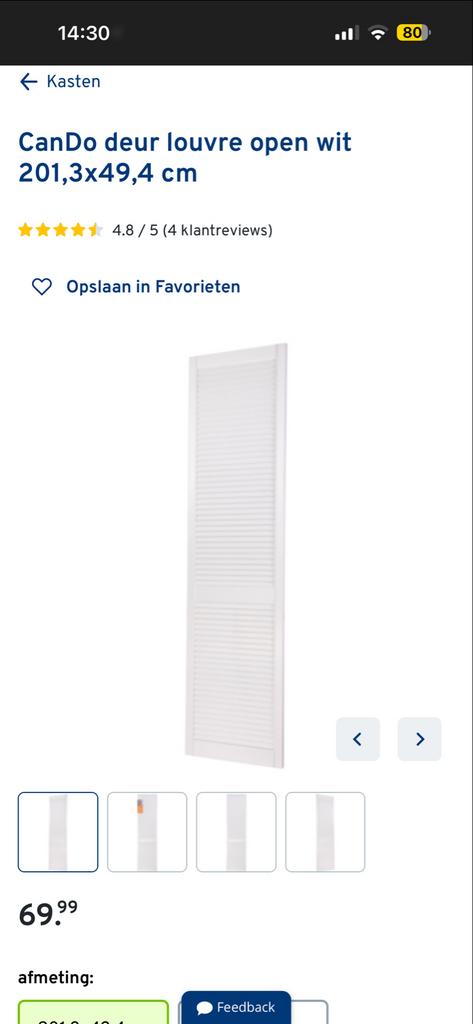 (3) CanDo Louvre Deur Wit, Ophalen, Minder dan 80 cm, Binnendeur, Nieuw