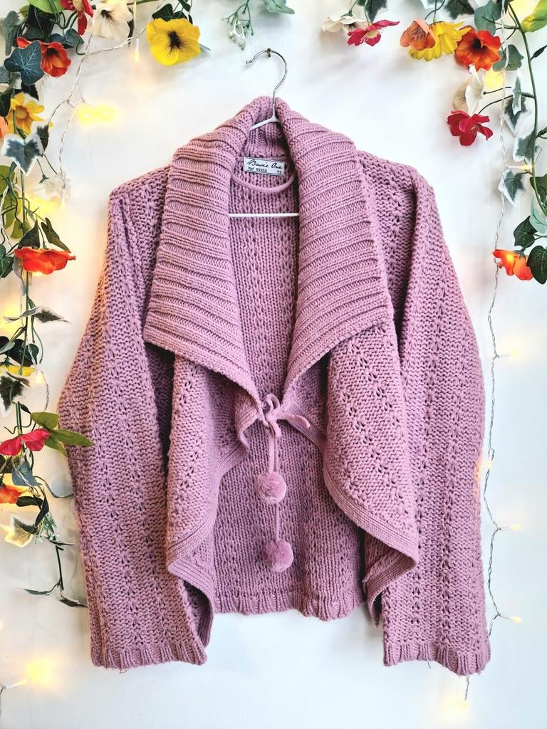 Super schattig vintage gebreid roze/lila bolero vestje, Ophalen of Verzenden, Zo goed als nieuw, Maat 42/44 (L), Roze