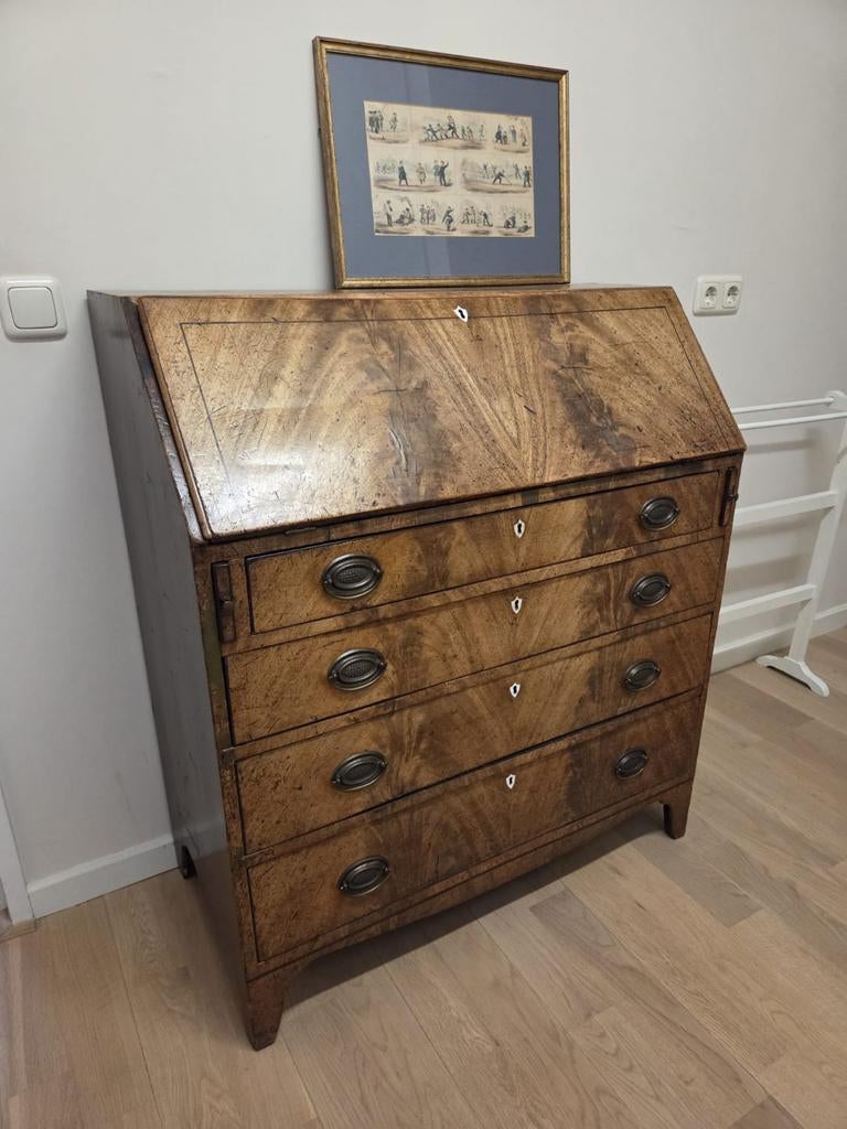 Antieke Engelse mahoniehouten secretaire of klepbureau, Huis en Inrichting, Kasten | Secretaires, Ophalen, Gebruikt