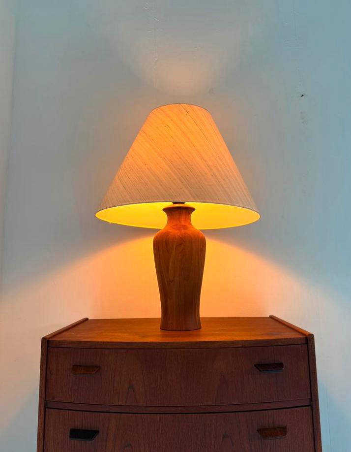 Vinage XL teakhouten tafellamp, Dyrlund ‘80, Ophalen of Verzenden, Zo goed als nieuw, Glas