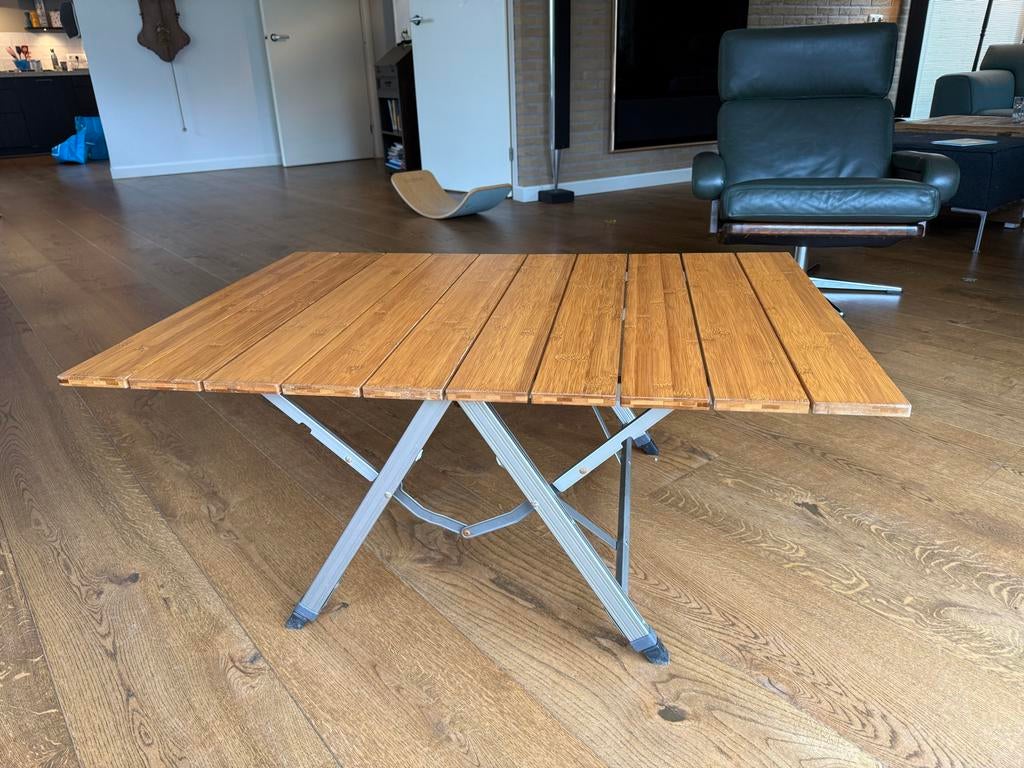 De Waard Campingtafel - Bamboe Blad, Aluminium Onderstel, Caravans en Kamperen, Ophalen, Gebruikt, Campingtafel