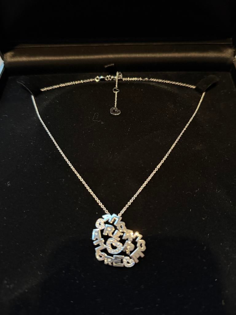 18 karaats Witgouden hart hanger met diamanten incl ketting, Ophalen, Wit, Zo goed als nieuw, Met edelsteen