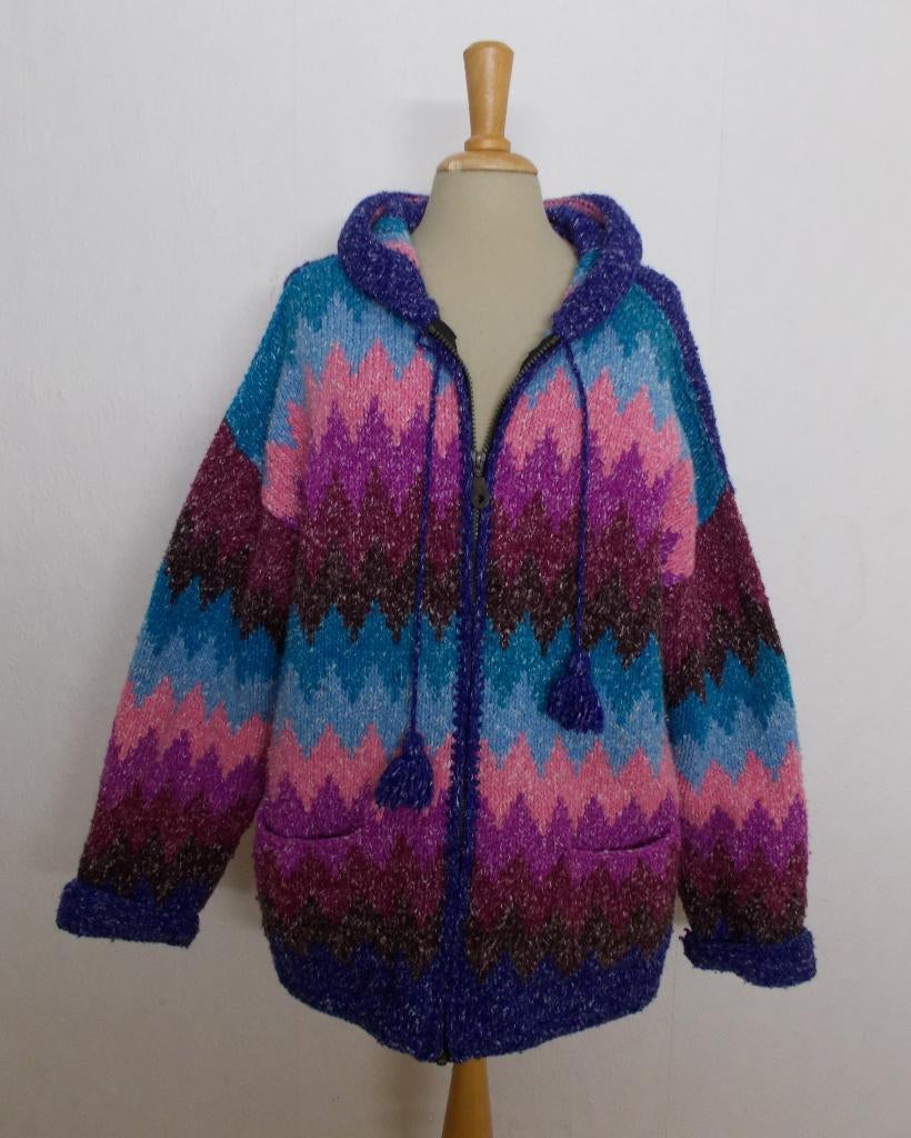 Fleurig hippie/Ibiza look handmade vest met capuchon! L, Kleding | Dames, Truien en Vesten, Ophalen of Verzenden, Zo goed als nieuw
