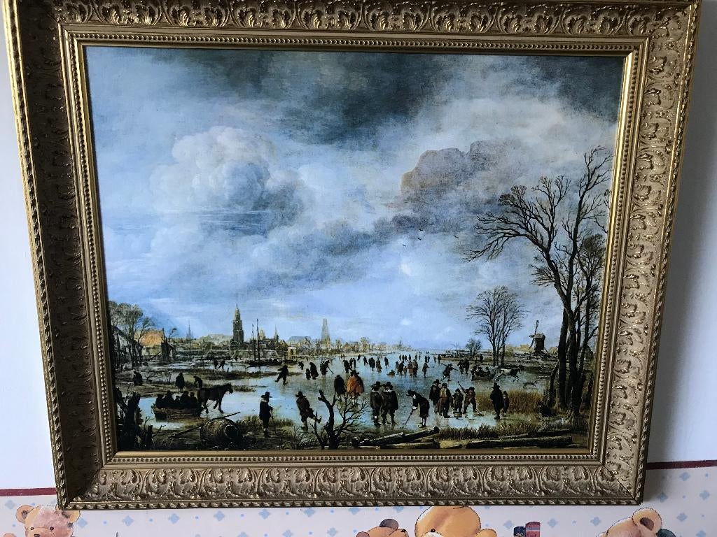 Schilderij winter plezier, Ophalen