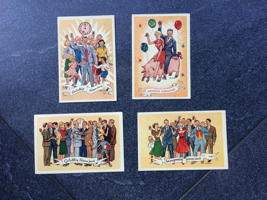 H Rotgans. Gelukkig Nieuwjaar 4 stuks, Verzamelen, Ophalen of Verzenden