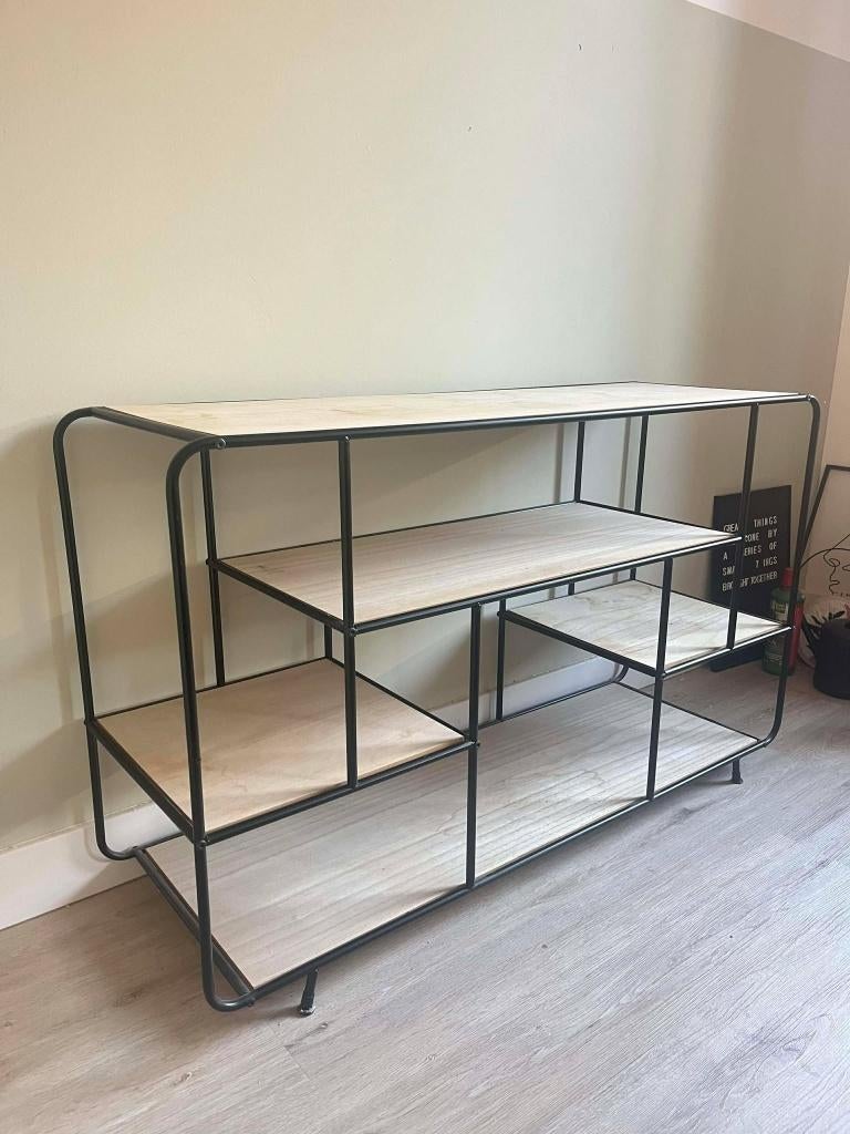 Industriële vakkenkast hout, Huis en Inrichting, Kasten | Wandmeubels, Ophalen, Met plank(en), Gebruikt, Minder dan 150 cm