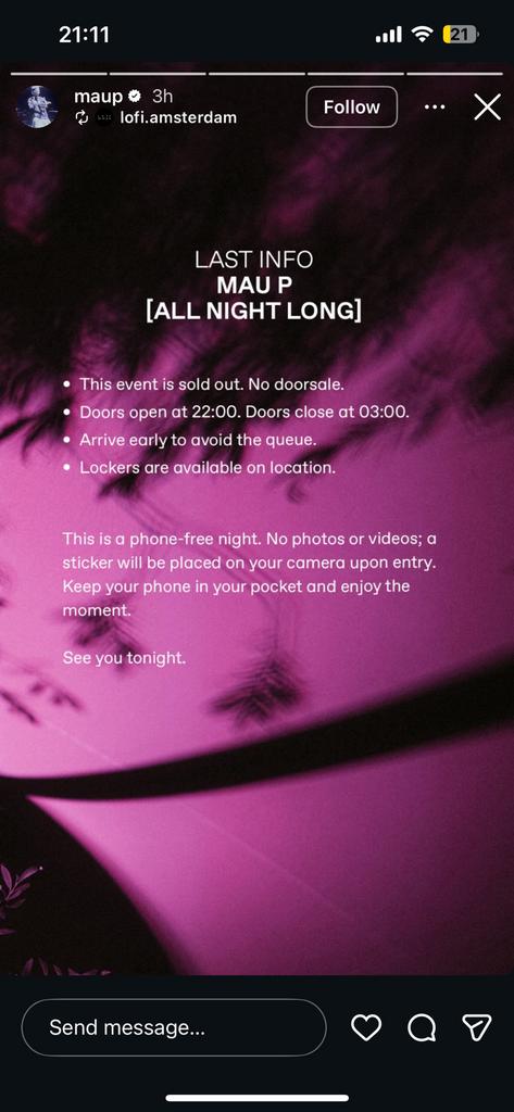Mau P All night long - Lofi Amsterdam, Eén persoon