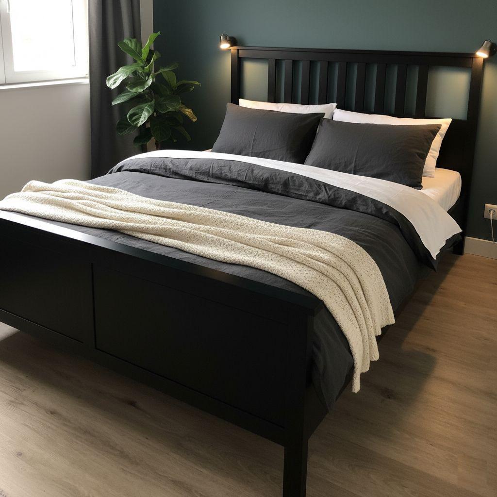 Ikea hemnes bed zwart tweepersoons, Huis en Inrichting, Slaapkamer | Bedden, Ophalen, Zwart, Tweepersoons, 200 cm