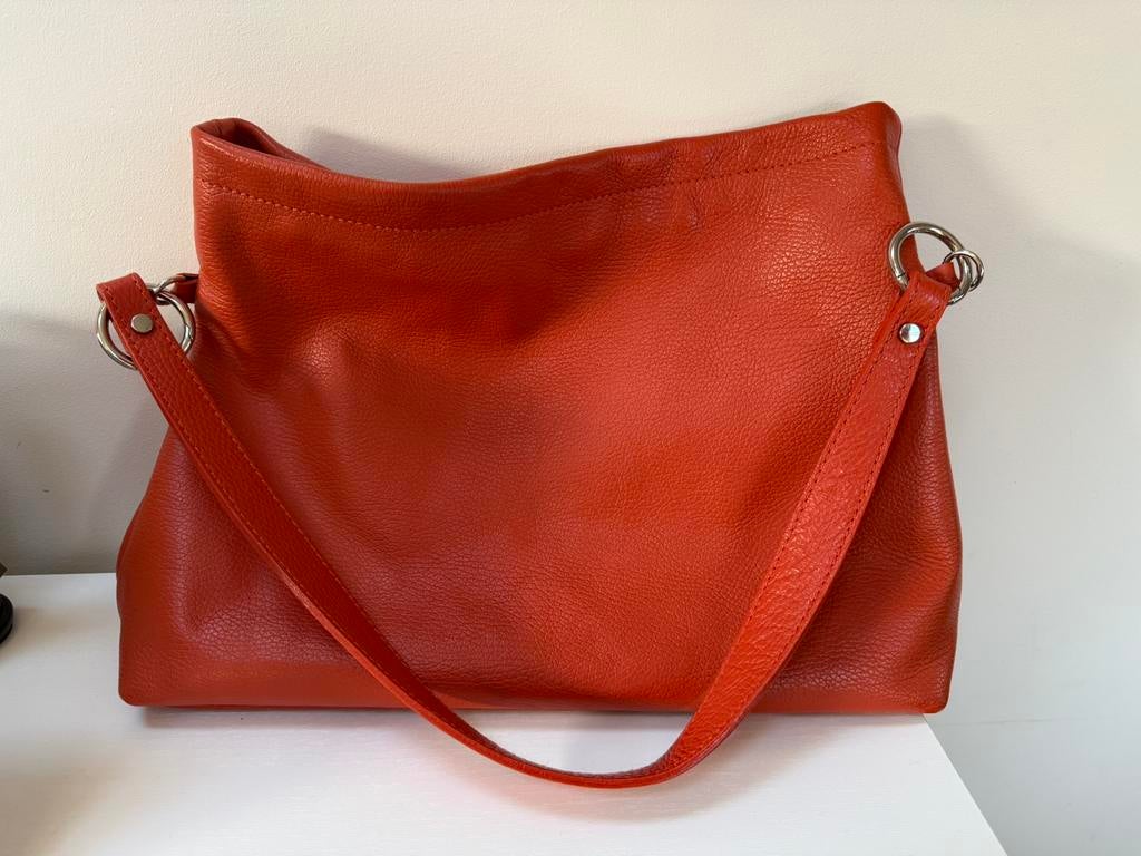 Oranje leren Vera Pelle tas, Sieraden, Tassen en Uiterlijk, Tassen | Damestassen, Verzenden, Zo goed als nieuw, Oranje, Handtas
