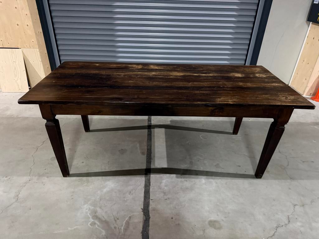Teak houten tafel - 200x90cm Indonesische bankjes blad, Huis en Inrichting, Ophalen, Gebruikt, Rechthoekig, Teakhout