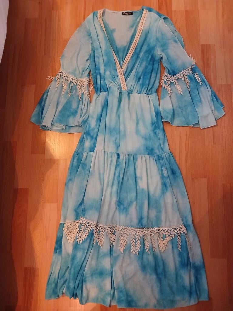 Blauwe boho Ibiza jurk maat M, Kleding | Dames, Carnavalskleding en Feestkleding, Ophalen of Verzenden, Zo goed als nieuw, Maat 38/40 (M)