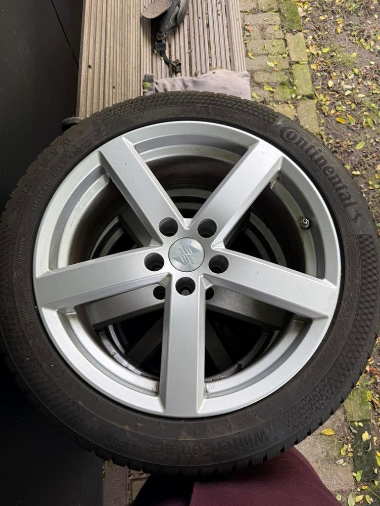 Set Continental winterbanden + alu velgen 245/45 R18 V XL, Auto-onderdelen, Banden en Velgen, Ophalen, 18 inch, 245 mm, Velg(en)