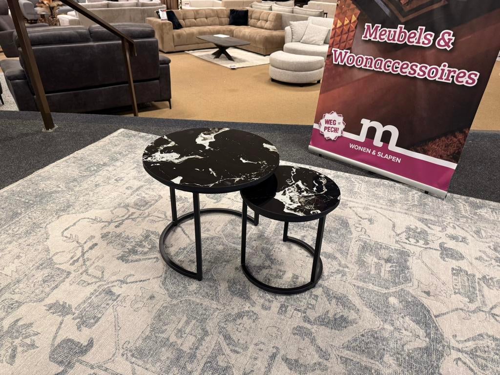 Foto 2 van Salontafel 2-Delig zwart Marmerlook Direct leverbaar E-7294