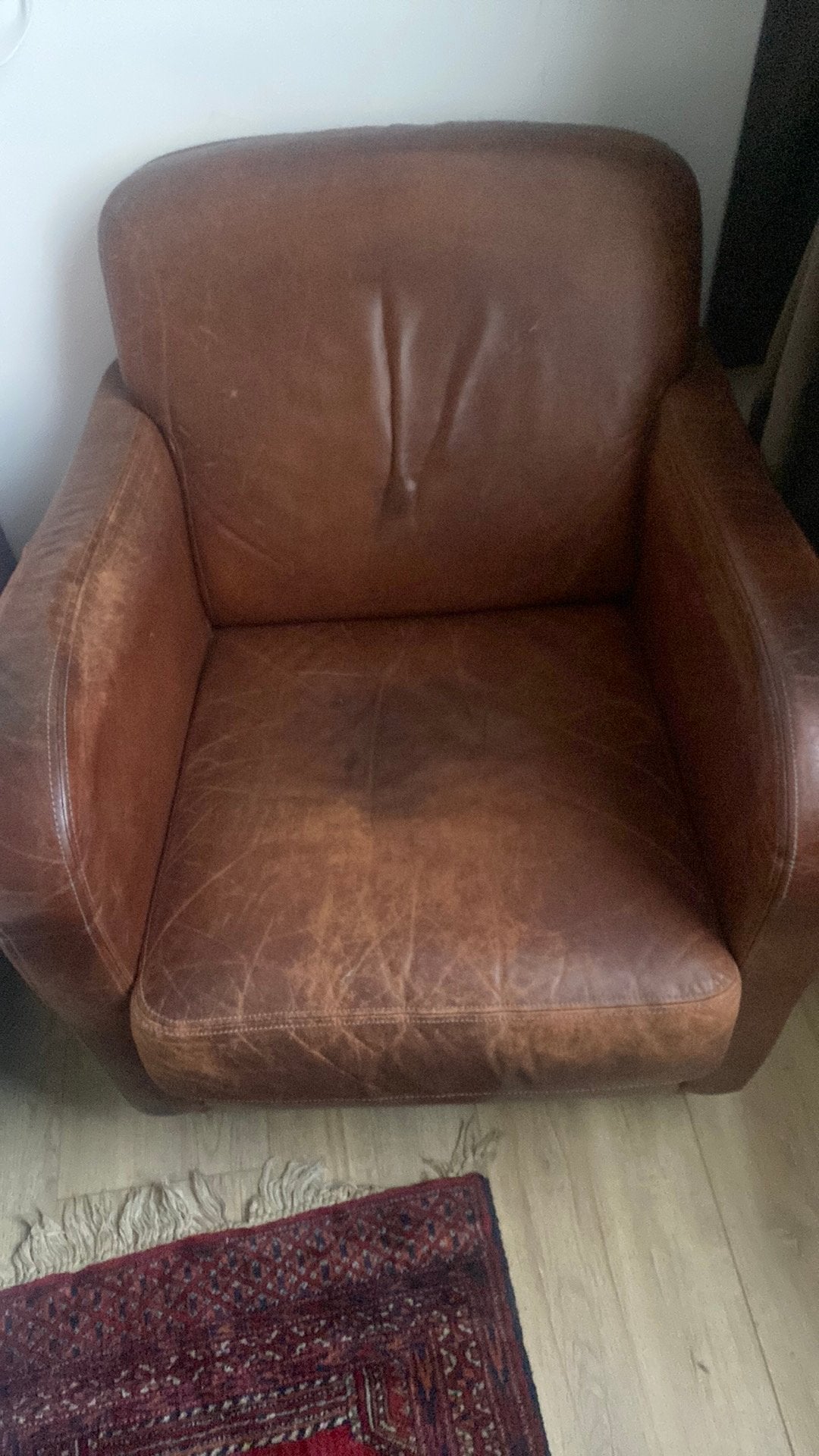 Design stoel, bruin leder, doorleefd, Huis en Inrichting, Ophalen, Gebruikt, Design, Leer