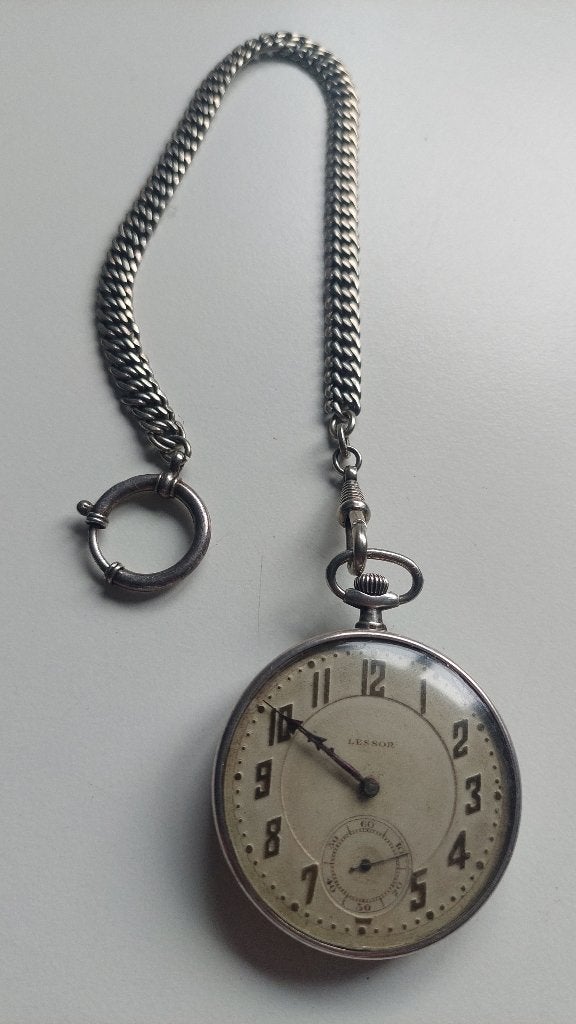 Zilveren zakhorloge van het merk LESSOR, Zwitserland WERKT, Antiek en Kunst, Ophalen of Verzenden, Zilver