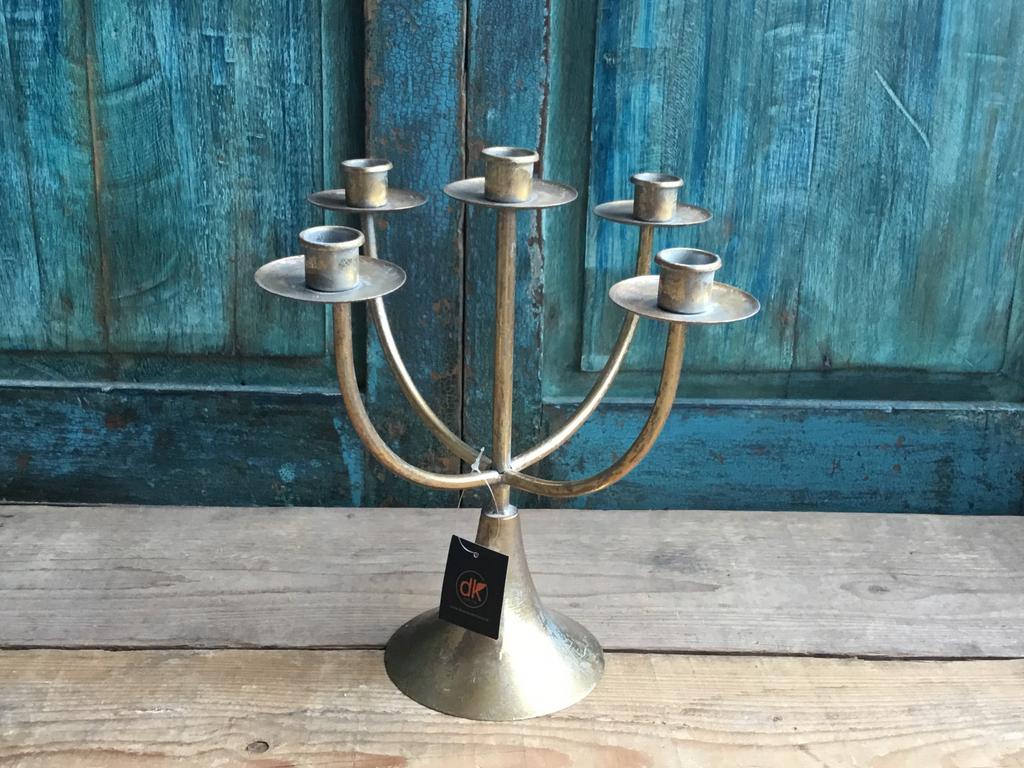 Kandelaar metaal goudkleur voor 5 kaarsen, Ophalen of Verzenden, Nieuw