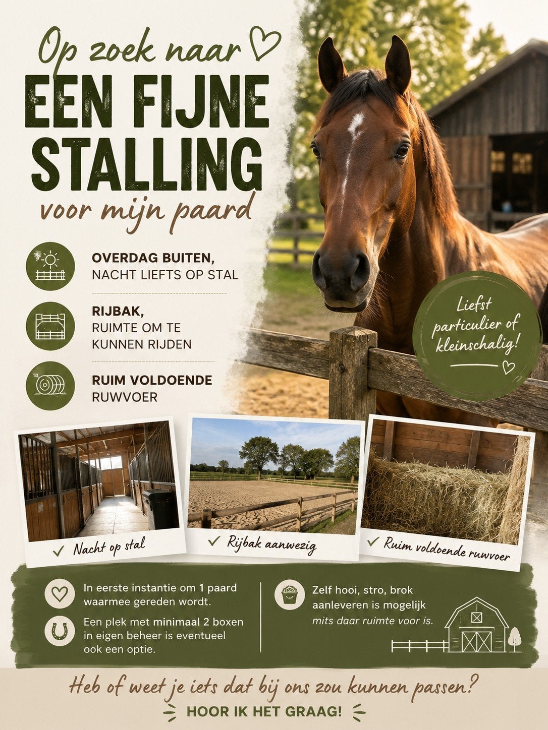 Stalling gezocht voor 1 of 2 paarden., Dieren en Toebehoren, Stalling en Weidegang, Stalling
