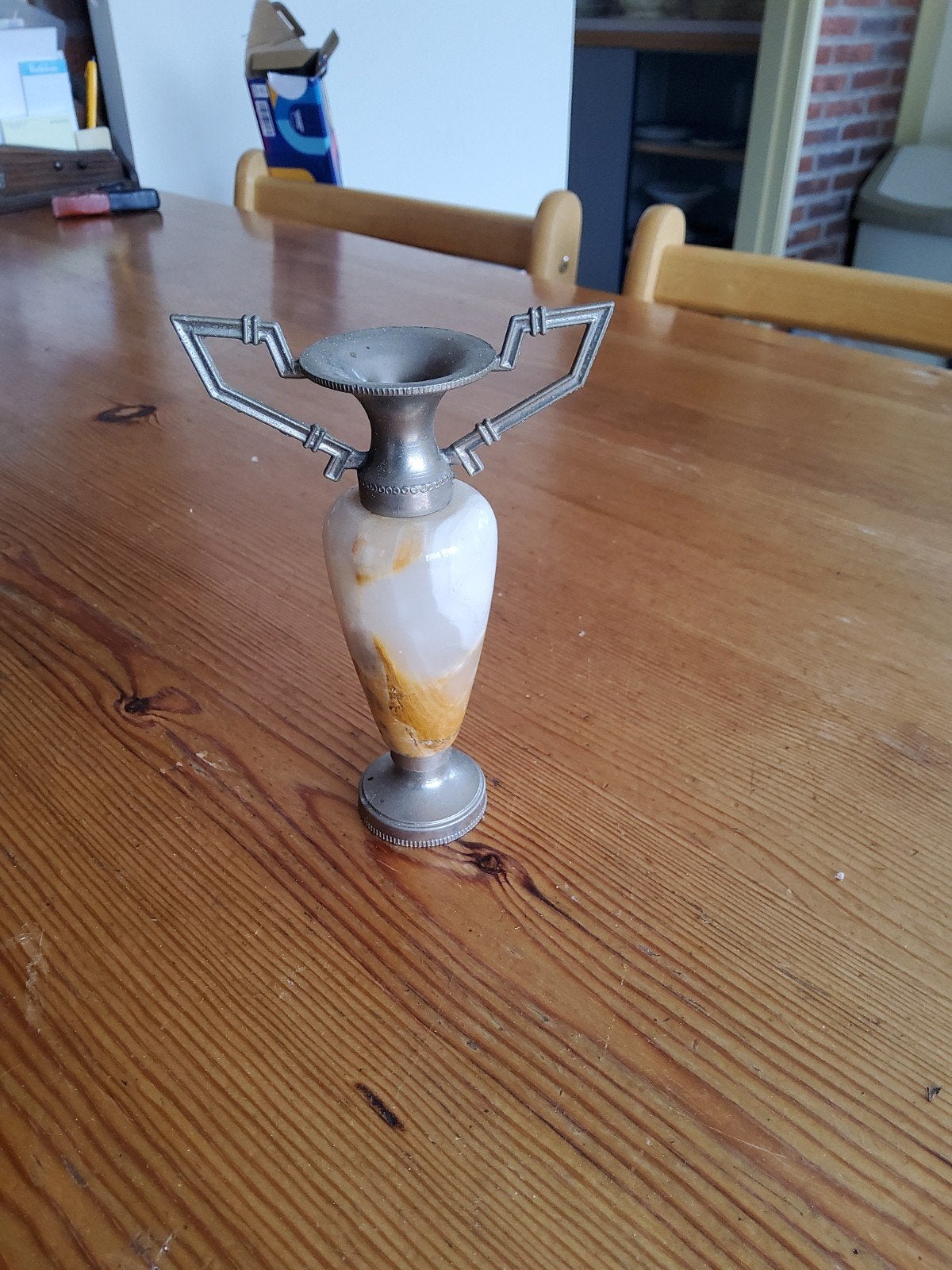 Vintage Onyx Vaasje met Metalen Handvatten - Mod. Dep., Ophalen of Verzenden