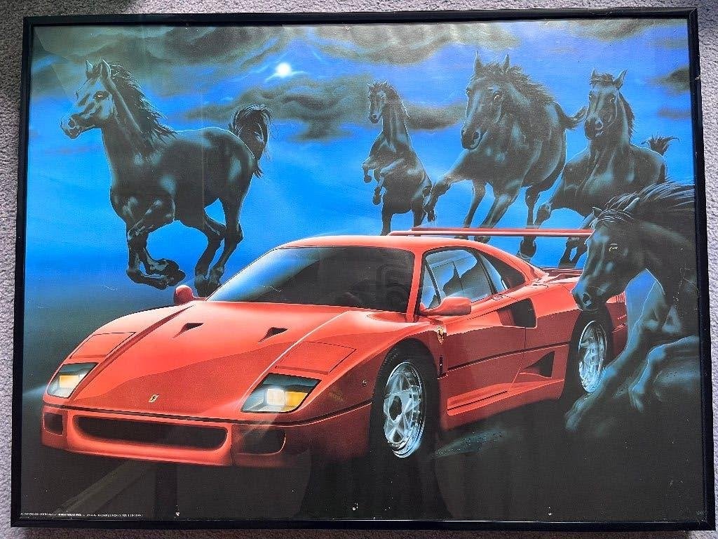 Grote ingelijste poster Ferrari uit 1991, Verzamelen, Posters, Ophalen, Met lijst, Deurposter of groter, Rechthoekig Liggend