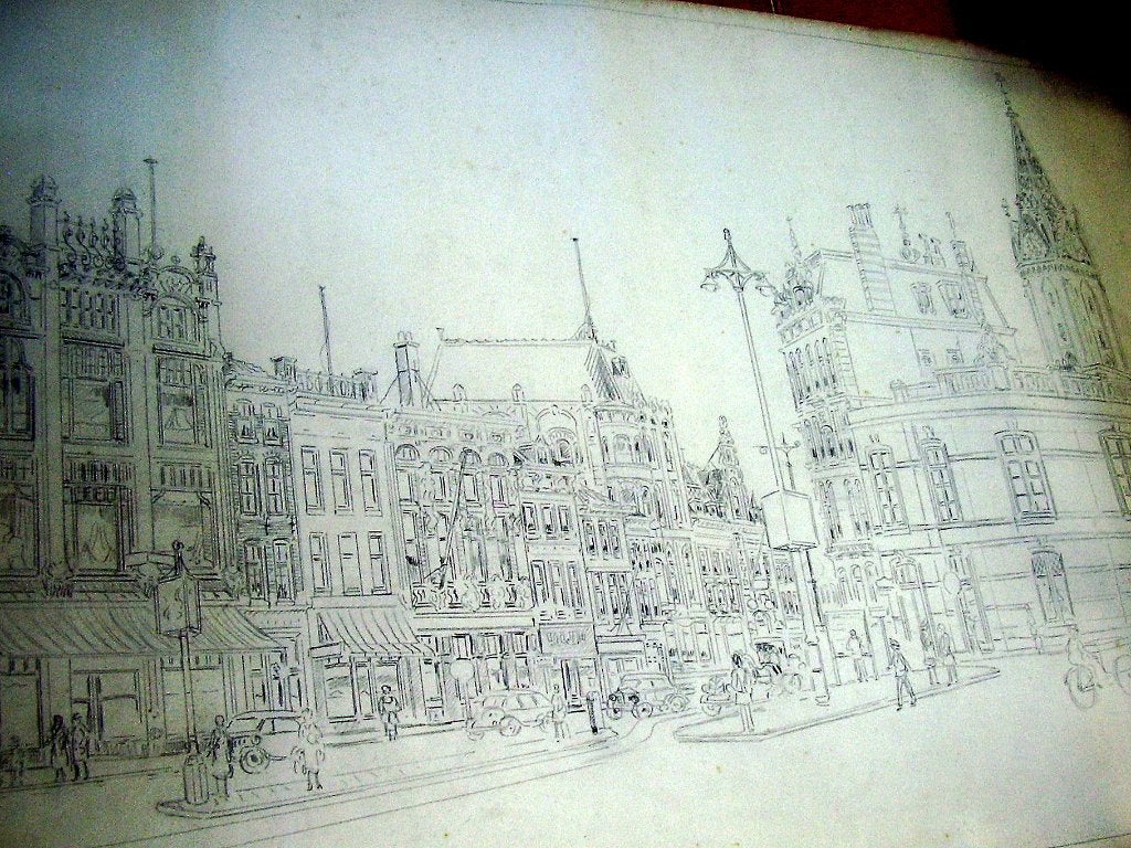 Den Haag. Groenmarkt. Eug. Rensburg. Tekening is nog niet af, Antiek en Kunst, Verzenden, Tekening, Potloodtekening, Handgemaakt
