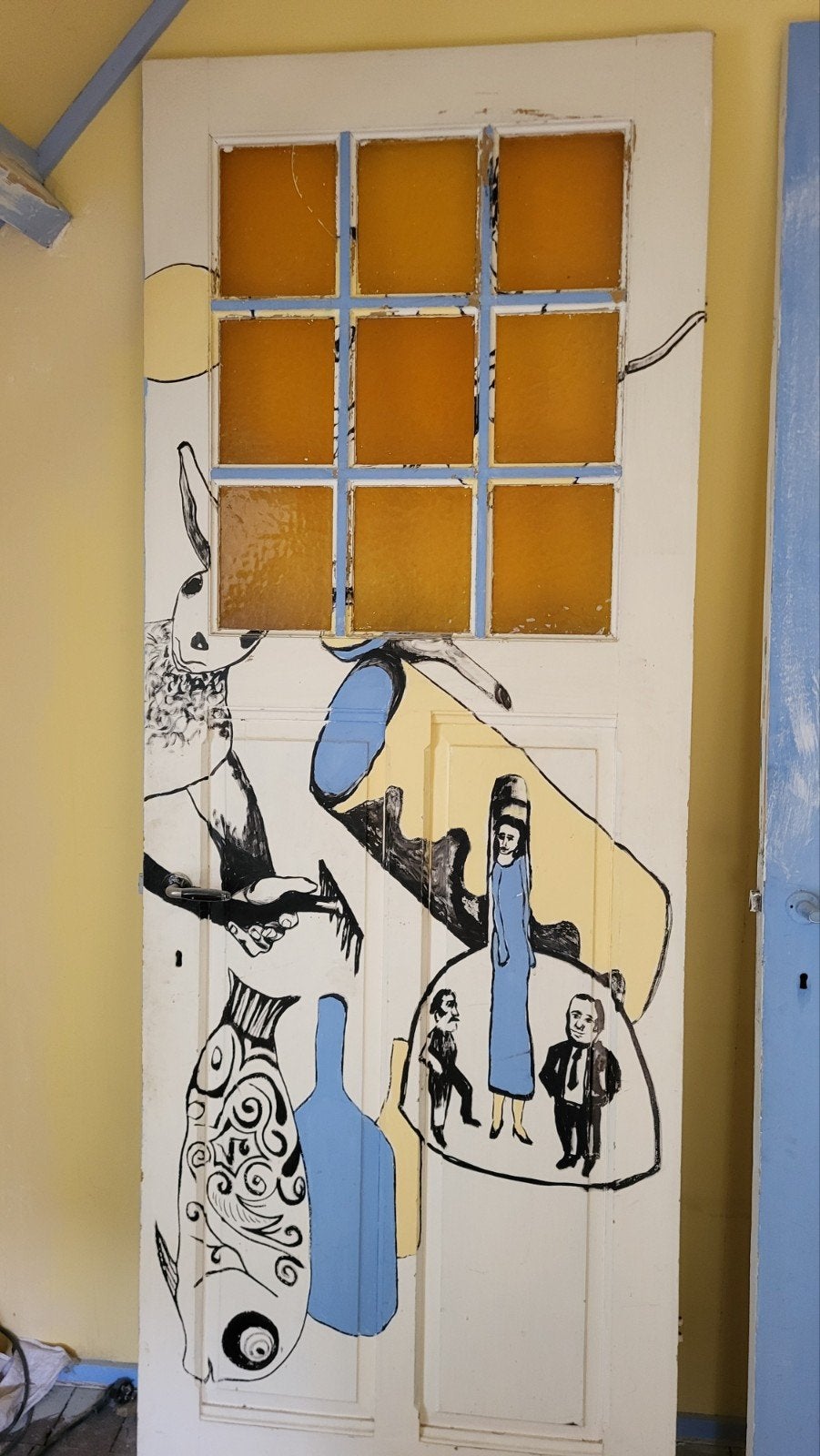 Jaren '30 Paneeldeur met gekleurd glas, Ophalen of Verzenden, Gebruikt, Glas, Binnendeur