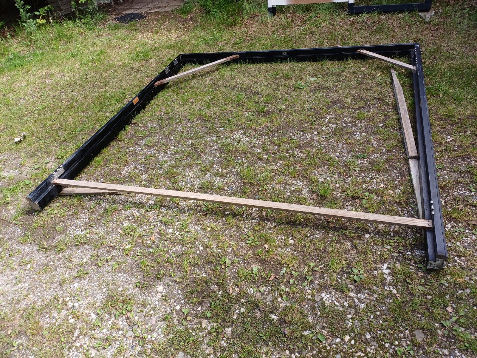 Hardhouten kozijn voor openslaande deuren., Doe-het-zelf en Verbouw, Kozijnen en Schuifpuien, Ophalen, Gebruikt, Deurkozijn, 225 cm of meer