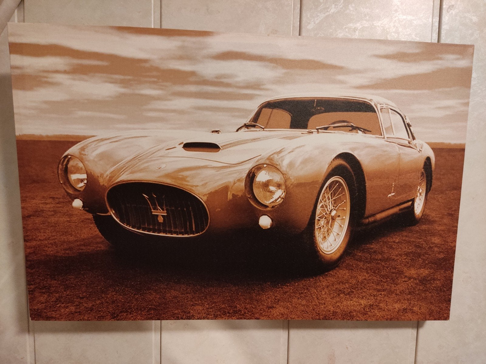Canvas schilderij Maserati oldtimer 58x38 cm, Minder dan 50 cm, Gebruikt, Ophalen of Verzenden, Schilderij