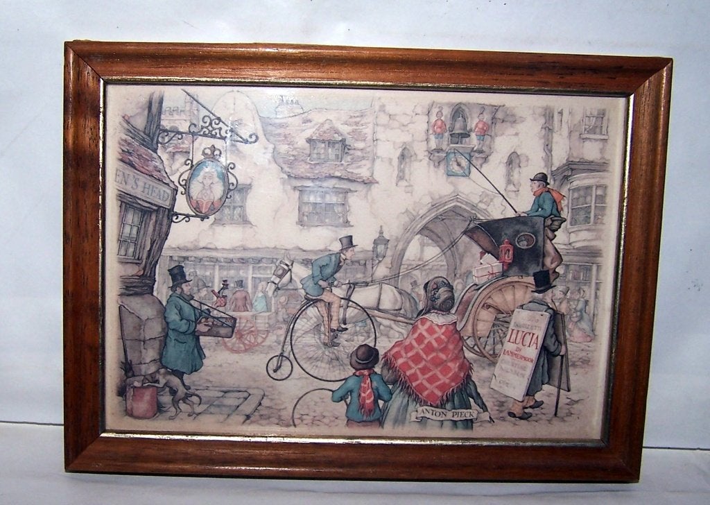 Kleine Anton Pieck prent. Ingelijst achter glas. 18x13cm., Antiek en Kunst, Ophalen of Verzenden, Tekening, Handgemaakt