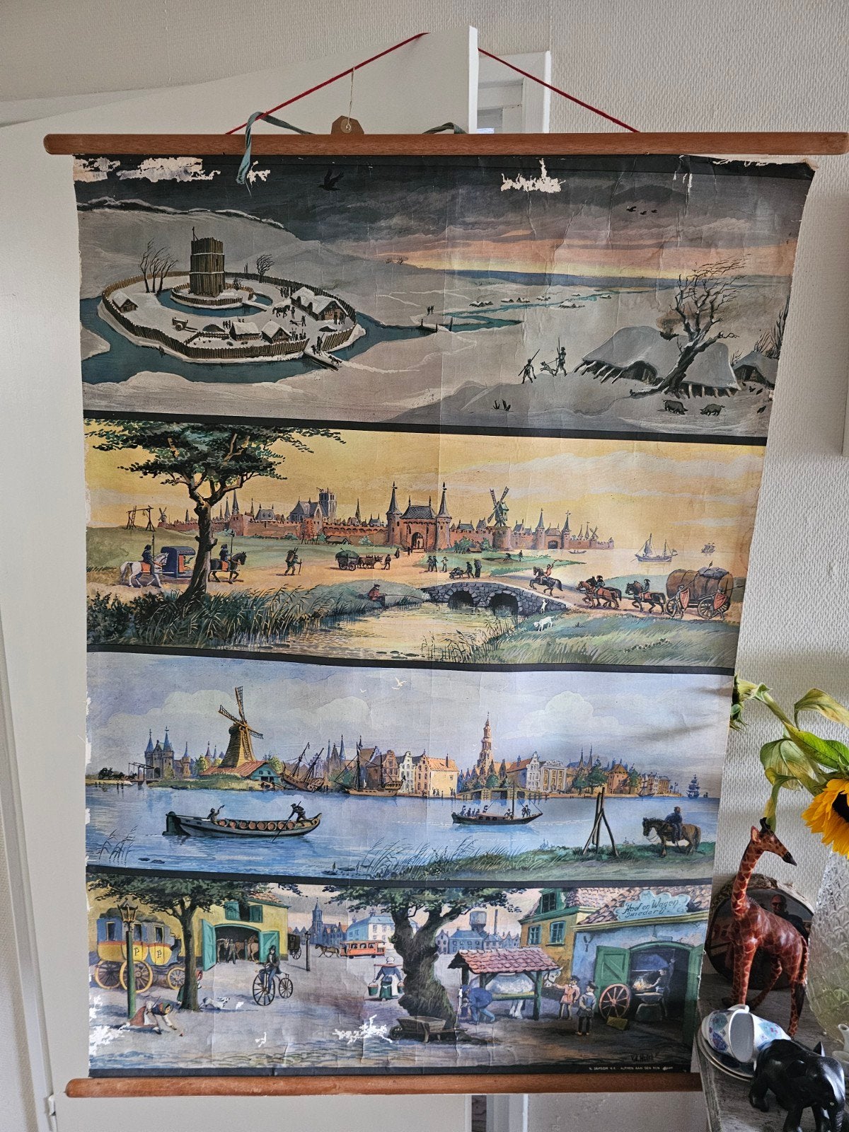 Vintage schoolplaat: Historische stadsgezichten, Ophalen of Verzenden