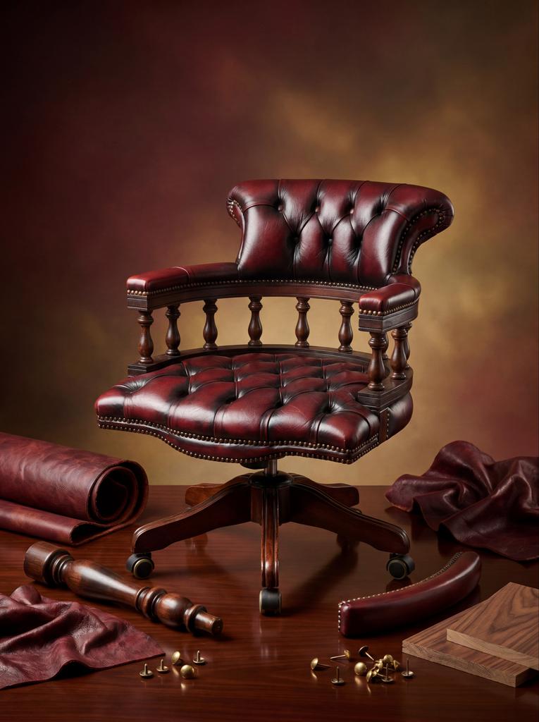 Luxe Chesterfield Bureaustoel - Bordeaux Rood Leer, Huis en Inrichting, Bureaustoelen, Ophalen of Verzenden, Gebruikt, Rood, Bureaustoel