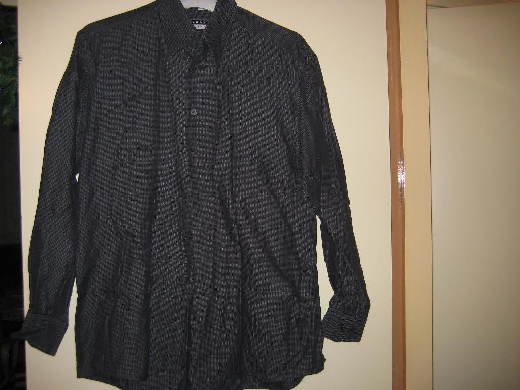 Herenhemd, zwart met patroon, M, Angelo Litrico, Kleding | Heren, Overhemden, Ophalen of Verzenden, Zo goed als nieuw, Zwart, Halswijdte 39/40 (M)