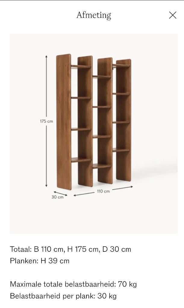 Open Wandkast Chandler van eikenhout, Ophalen, Eikenhout, Zo goed als nieuw, Minder dan 150 cm