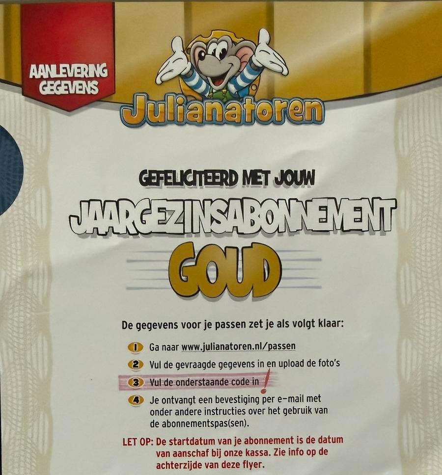 Julianatoren abonnement, Tickets en Kaartjes, Drie personen of meer, Overige soorten, Pretpark