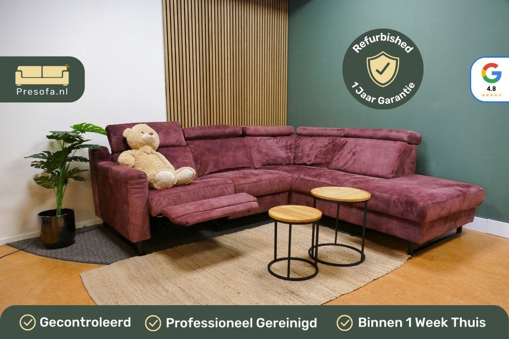 Hoekbank Velvet Paars Elektrisch Verstelbaar [Refurbished], 250 tot 300 cm, -, -, Ophalen of Verzenden