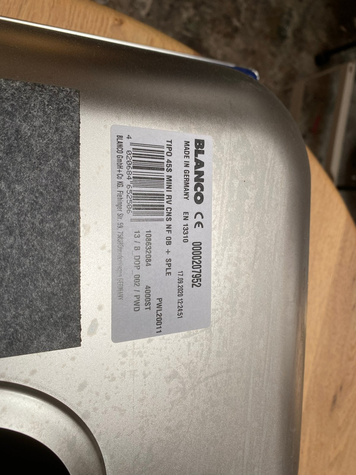 RVS Spoelbak 50x60 met afdruiprek - Blanco Tipo 45S Mini, Ophalen, Overige typen, Metaal, Overige merken