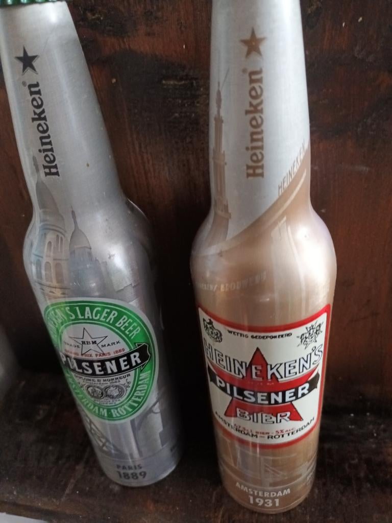 Heineken Pilsener Bier Aluminium Flessen (2 stuks), Ophalen of Verzenden, Gebruikt