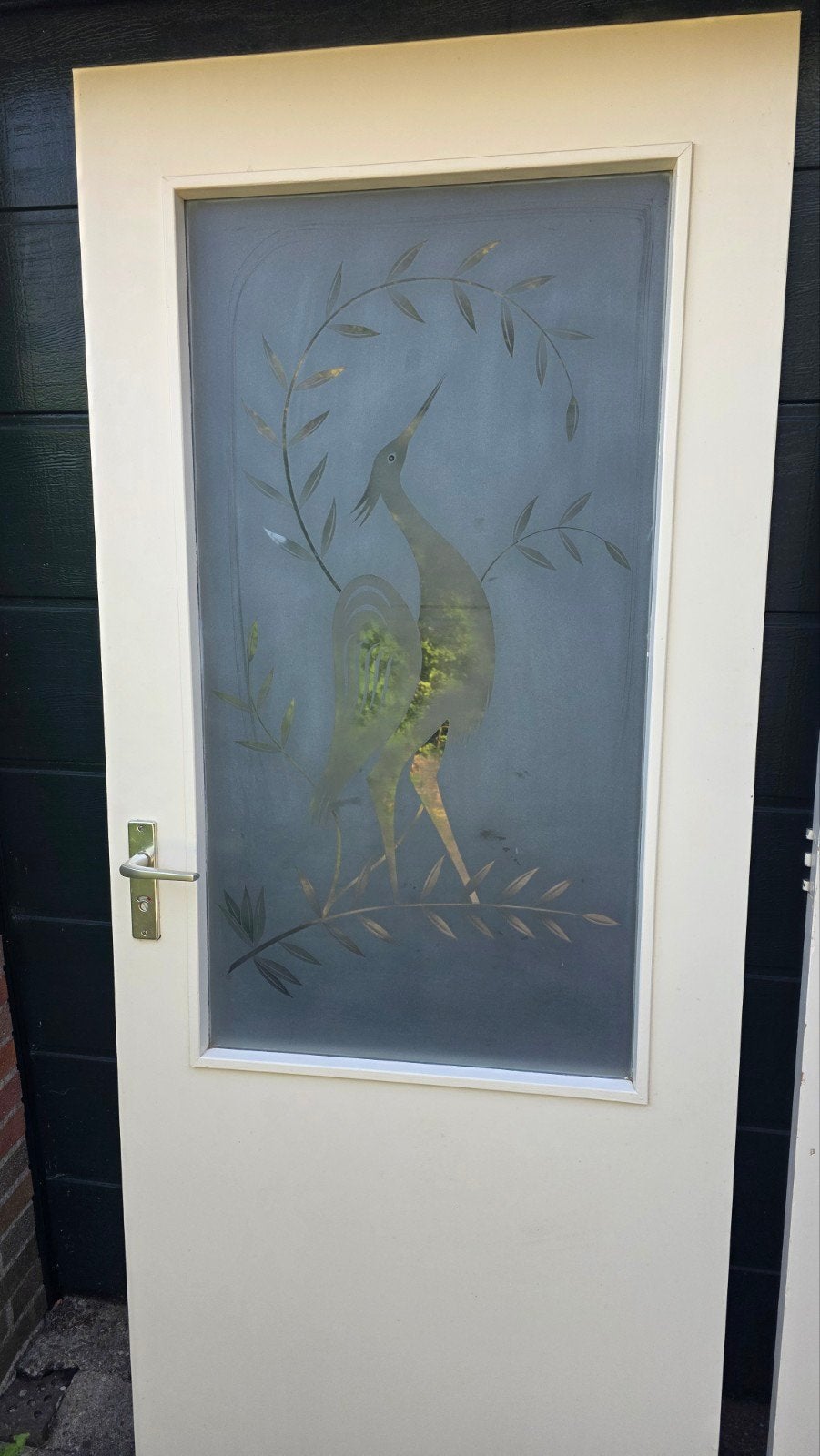 Deur met geëtst glas - 196x82,5 cm, Doe-het-zelf en Verbouw, Deuren en Horren, Ophalen, 80 tot 100 cm, Binnendeur, Minder dan 200 cm