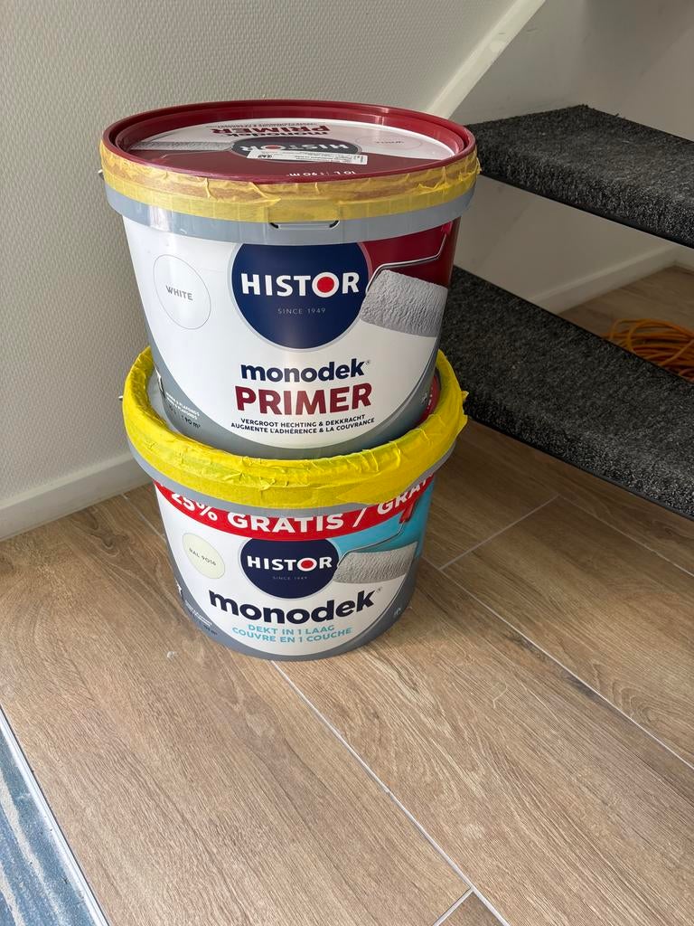 Histor Monodek Primer 10L & Witsel 12.5L - Nieuw, Wit, Nieuw, Ophalen of Verzenden, Verf