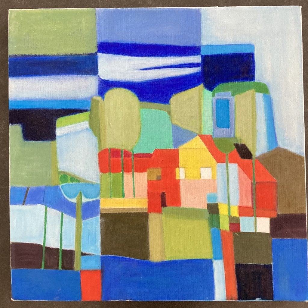 fraai Abstract Landschap Olieverf Ton Schulten retro, Antiek en Kunst, Landschap, Ophalen of Verzenden, Handgeschilderd, Olieverf
