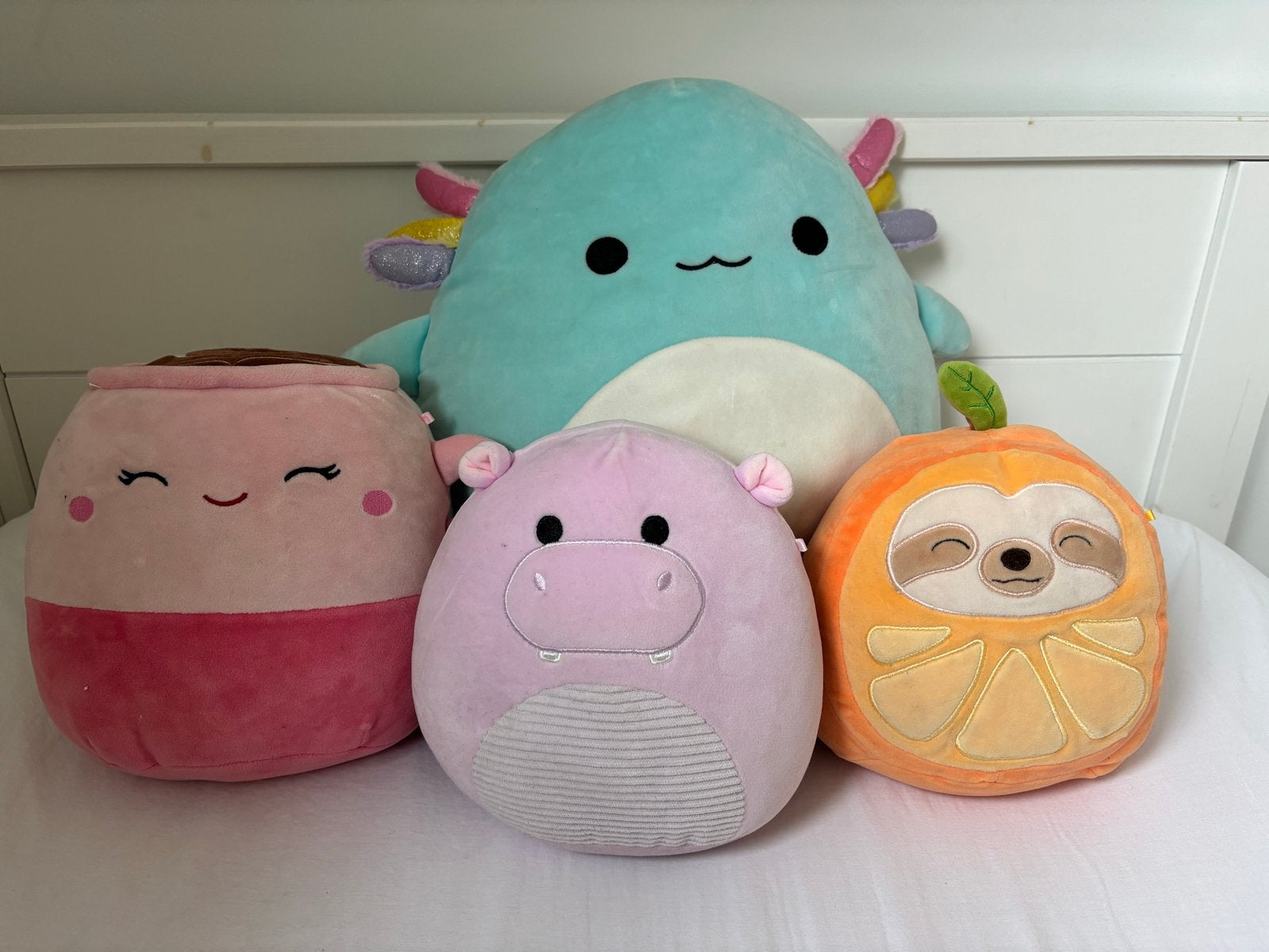 Squishmallows knuffels - set van 4, zo goed als nieuw, Overige karakters, Overige typen, Blauw, Ophalen of Verzenden