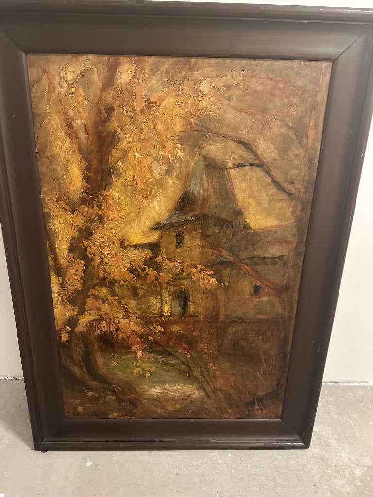 Schilderij Eugen Quanjel, Ophalen, Landschap, Paneel